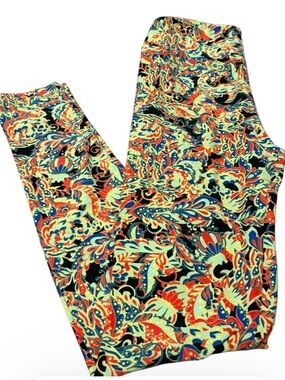 LuLaRoe Multicolor Floral Paisley Leggings - Neon Yellow, Orange, Blue